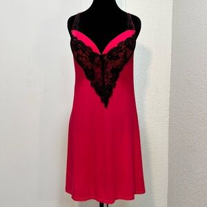 RhondaShear Red Lace V-Neck Chemise Nightgown XL Sexy Sleepwear Romantic Boduar